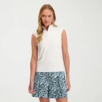 Stella Parker Womens Mock Neck Short Sleeve Quarter-zip Pullover In White