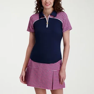 Stella Parker Womens Short Sleeve Active Quarter-zip Pullover In Blue