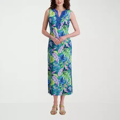 Stella Parker Womens Sleeveless Leaf Maxi Dress In Black