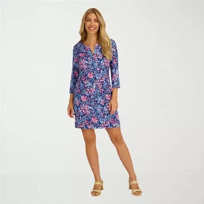 Stella Parker Womens Tropical Floral Knit Dress Swimsuit Cover-up In Purple