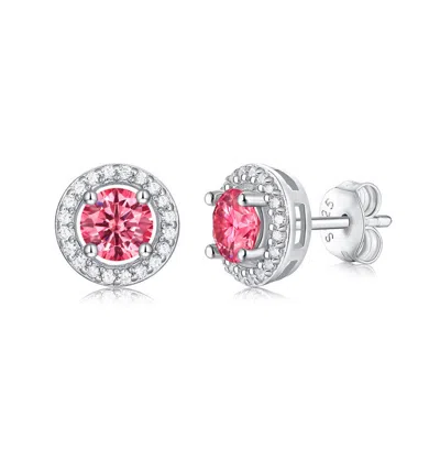 Stella Valentino Sterling Silver 0.50 Lab-grown Pink & White Moissanite Round Halo Stud Earrings