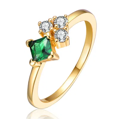 Stella Valentino Sterling Silver 14k Gold Plated With 0.11ctw Green & Clear Lab Created Moissanite "toi Et Moi" Clust