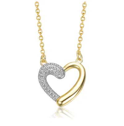 Stella Valentino Sterling Silver 14k Gold Plated With Clear Moissanite Heart Pendant Necklace