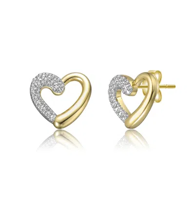 Stella Valentino Sterling Silver 14k Gold Plated With Clear Moissanite Heart Stud Earrings In Brown