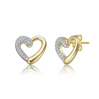Stella Valentino Sterling Silver 14k Gold Plated With Clear Moissanite Heart Stud Earrings