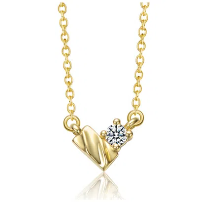 Stella Valentino Sterling Silver 14k Gold Plated With Clear Moissanite Rectangular Pendant Necklace