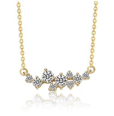 Stella Valentino Sterling Silver 14k Gold Plated With Clear Moissanite Sleek Rectangular Pendant Necklace