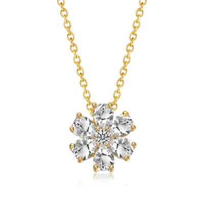 Stella Valentino Sterling Silver 14k Gold Plated With Lab-created Moissanite Daisy Cluster Pendant Necklace