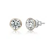 Stella Valentino Sterling Silver 14k Yellow Gold Plated With 2.40ctw Round Lab Created Moissanite Modern Bezel Stud E In Gold