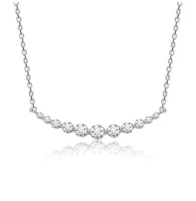 Stella Valentino Sterling Silver White Gold Plated With 0.09ct Lab Created Moissanite Curved Bar Pendant Necklace