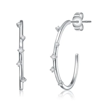 Stella Valentino Sterling Silver White Gold Plated With 0.09ctw Lab Created Moissanite Station C-hoop Earrings In Gray