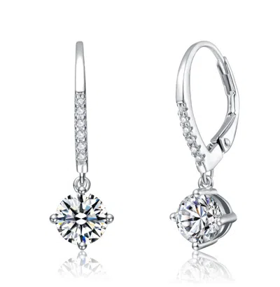 Stella Valentino Sterling Silver White Gold Plated With 0.11ct Lab Created Moissanite Drop Huggie Hoop Earrings In Metallic
