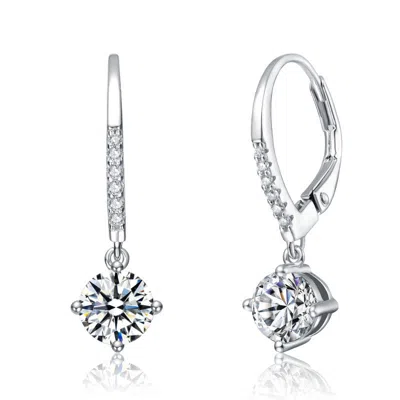 Stella Valentino Sterling Silver White Gold Plated With 0.11ct Lab Created Moissanite Drop Huggie Hoop Earrings