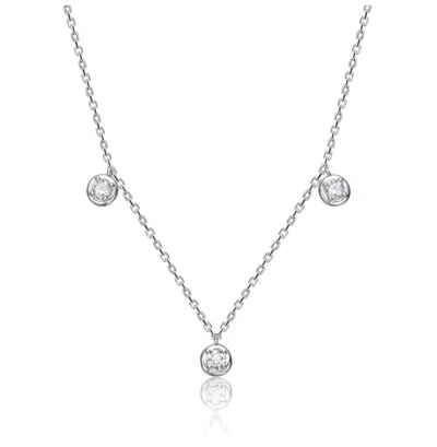 Stella Valentino Sterling Silver White Gold Plated With 0.17ctw Lab Created Moissanite Raindrop Station Necklace