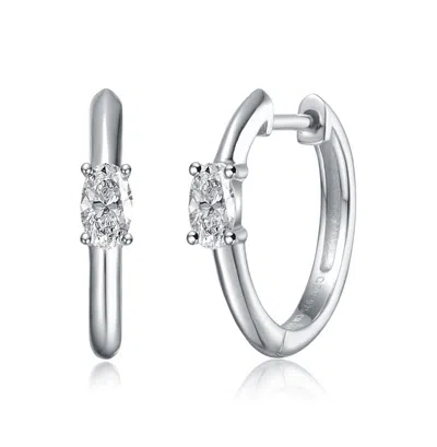Stella Valentino Sterling Silver White Gold Plated With 0.48ctw Lab Created Moissanite Huggie Hoop Earrings In Metallic