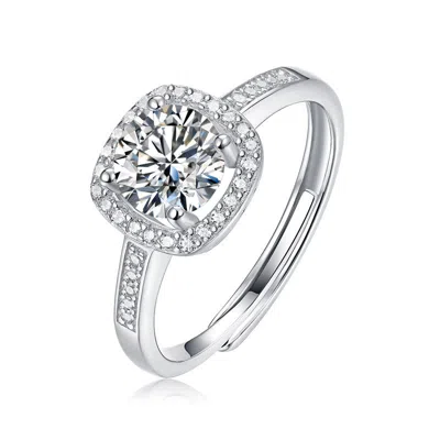 Stella Valentino Sterling Silver White Gold Plated With 0.50ctw Princess Lab-grown Moissanite Halo Engagement Ring In Metallic