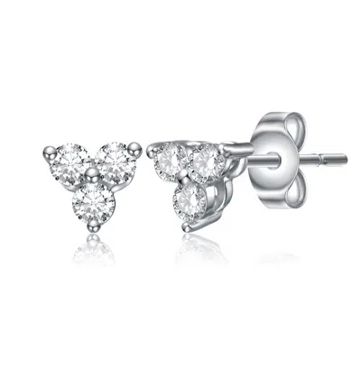 Stella Valentino Sterling Silver White Gold Plated With 0.55ct Lab Created Moissanite Triple Cluster Stud Earrings In Metallic