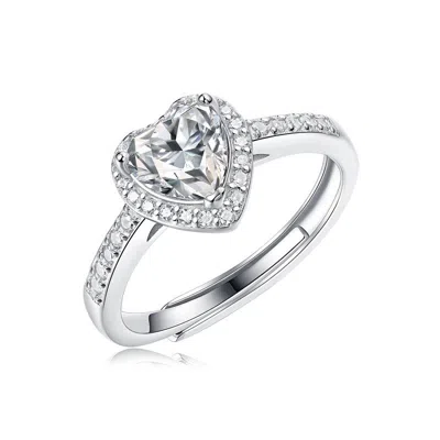 Stella Valentino Sterling Silver White Gold Plated With 1.1ctw Lab-grown Moissanite Heart Halo Engagement Ring