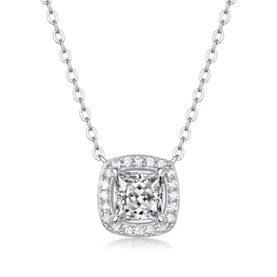 Stella Valentino Sterling Silver White Gold Plated With 1ctw Lab-grown Moissanite Cushion Halo Necklace