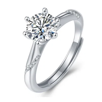 Stella Valentino Sterling Silver White Gold Plated With 1ctw Lab-grown Moissanite Ribbon Pave Engagement Ring In Transparent