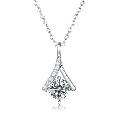 Stella Valentino Sterling Silver White Gold Plated With 1ctw Lab-grown Moissanite Solitaire Ribbon Necklace