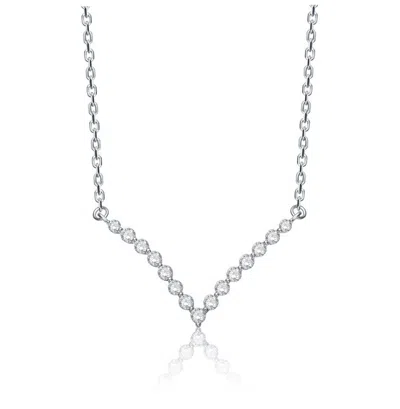 Stella Valentino Sterling Silver White Gold Plated With 2.15ct Lab Created Moissanite V-shaped Chevron Necklace In Metallic