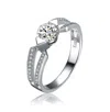 Stella Valentino Sterling Silver White Gold Plated With Clear Moissanite Cocktail Ring In Silver
