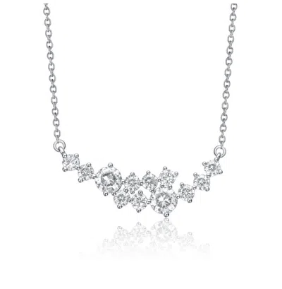 Stella Valentino Sterling Silver White Gold Plated With Clear Moissanite Graduated Cluster Necklace In Metallic