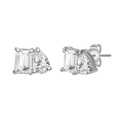 Stella Valentino Sterling Silver White Gold Plated With Lab Created Moissanite Stud Earrings