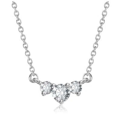 Stella Valentino Sterling Silver White Gold Plated With Lab Created Moissanite Three-stone Chevron Necklace In Neutral