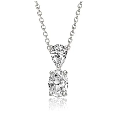 Stella Valentino Sterling Silver White Gold Plated With Lab Created Moissanite Two-stone Drop Pendant Necklace In Metallic