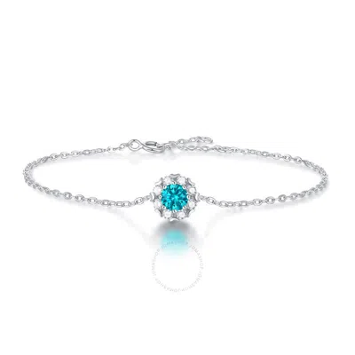 STELLA VALENTINO STELLA VALENTINO STERLING SILVER WITH 0.50CTW LAB CREATED MOISSANITE & BLUE TOPAZ ROUND HALO ADJUSTA