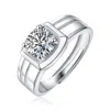 Stella Valentino Sterling Silver With 1ct Round Lab Created Moissanite Solitaire Grooved Engagement Anniversary Adjus In White
