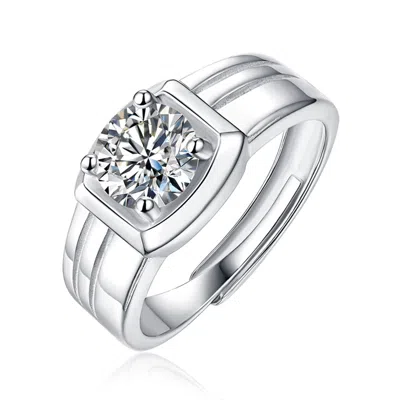 Stella Valentino Sterling Silver With 1ct Round Lab Created Moissanite Solitaire Grooved Engagement Anniversary Adjus In White