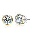 Stella Valentino Sterling Silver With 2.40ctw Round Lab Created Moissanite Modern Bezel Stud Earrings In Gold
