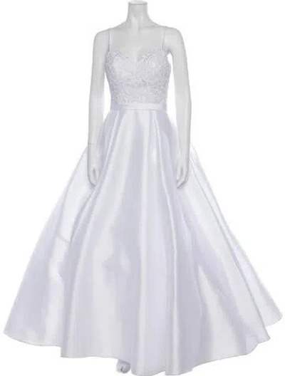 Pre-owned Stella York Lace Pattern Long Dress In White