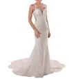 Stella York Modern Crepe Wedding Dress With Scalloped Train In Ivory/white In Multi