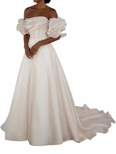 Stella York Princess Puff Sleeve Organza Ballgown Wedding Dress In Shades Of Ivory In Multi
