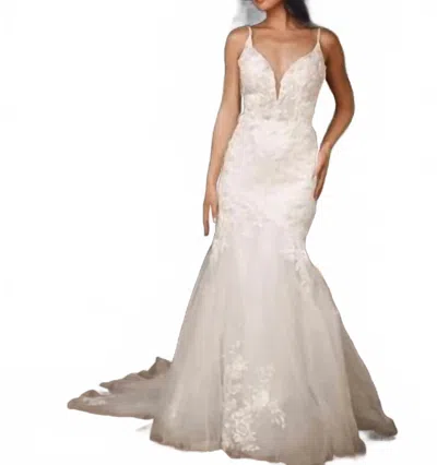 Stella York Spaghetti Strap Wedding Dress In Ivory/ivory/porcelain In White