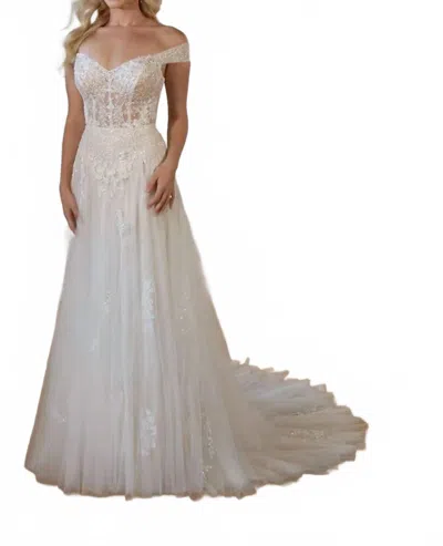 Stella York Sparkling Off-the-shoulder Lace A-line Wedding Dress In Ivory/ivory In White