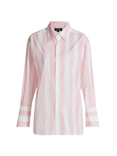 Stellae Dux Women's Cabana Stripe Cotton Shirt In Pink White