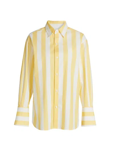 Stellae Dux Women's Cabana Stripe Cotton Shirt In Yellow White