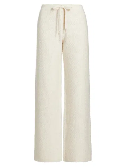 Stellae Dux Women's Cable-knit Drawstring Sweatpants In White