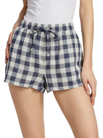 Stellae Dux Women's Check Cotton Drawstring Shorts In Navy Plaid