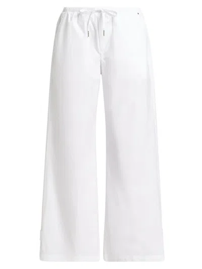 Stellae Dux Women's Cotton Drawstring Straight-leg Pants In White
