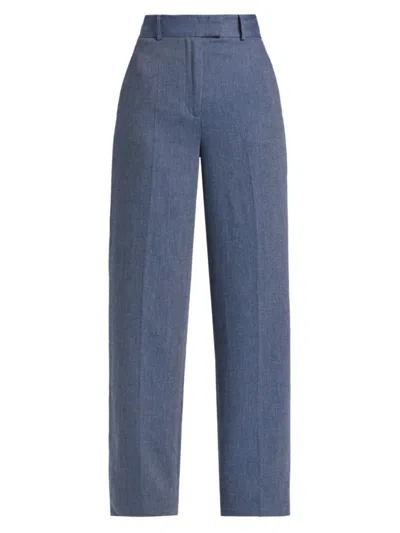 Stellae Dux Women's Herringbone Linen-blend Wide-leg Pants In Industrial Blue
