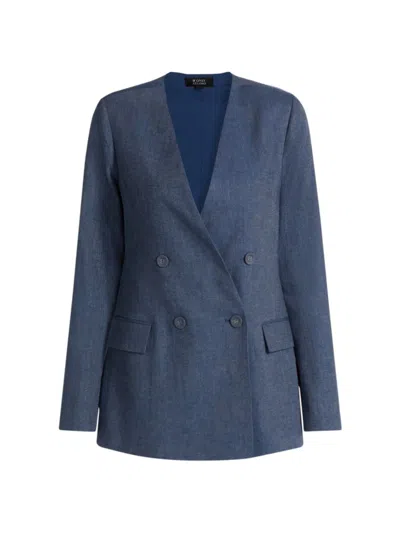 Stellae Dux Women's Linen-blend Double-breasted Blazer In Industrial Blue
