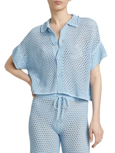 Stellae Dux Women's Open-front Button-front Shirt In Blue