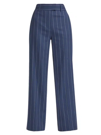 Stellae Dux Women's Pinstripe Cotton-linen Pants In Navy White