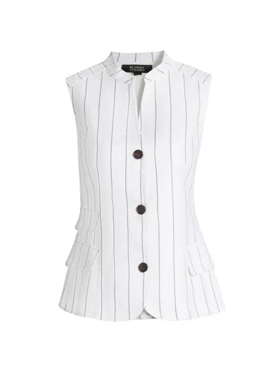 Stellae Dux Women's Pinstripe Cotton-linen Vest In White Navy